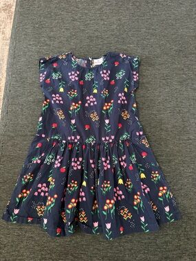 Hanna Anderson 140 cm Navy Floral Cotton Girls' Dress - Pink & Red Flower Print
